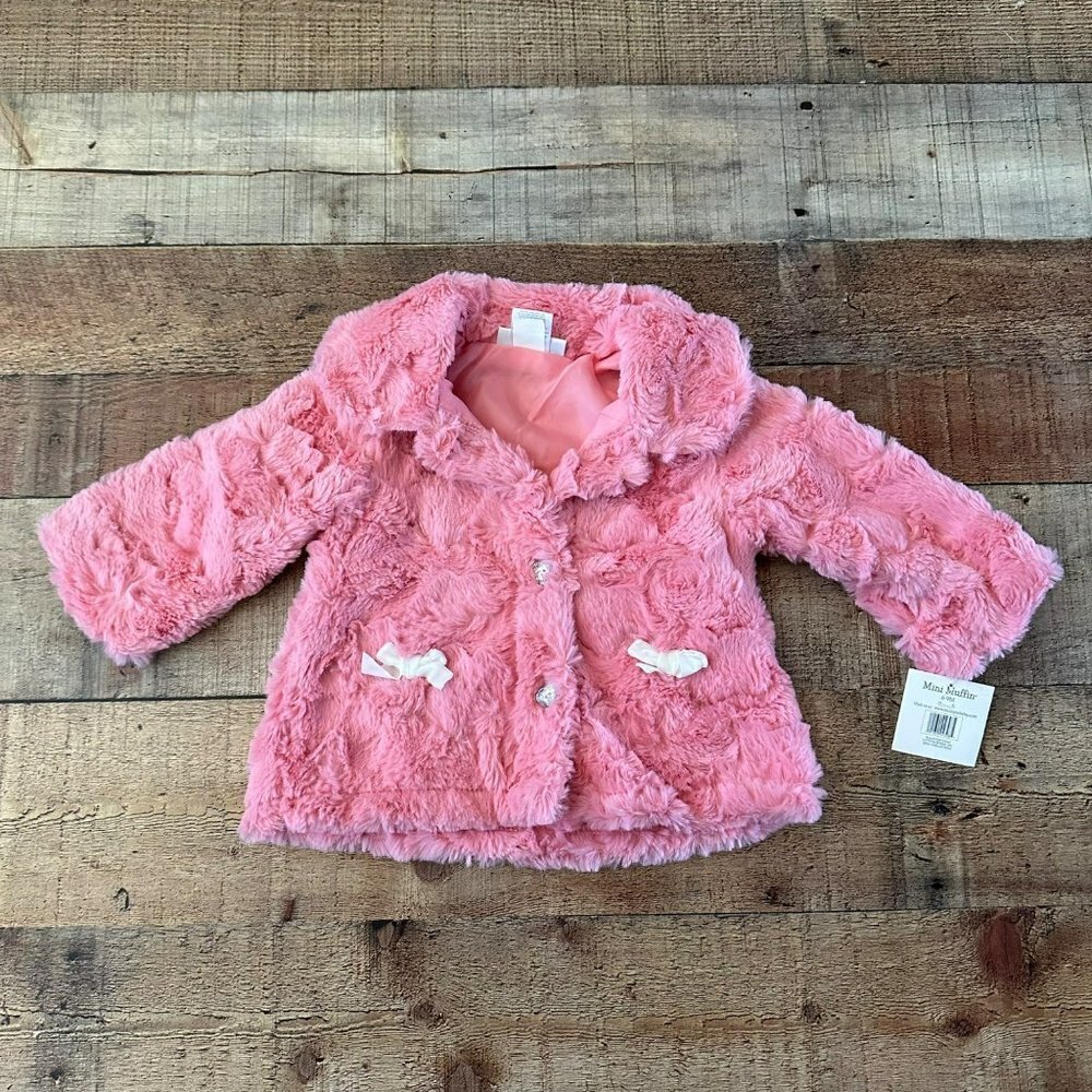 Mini Muffin pink minky teddy bear cardigan with bows infant 6-9 months